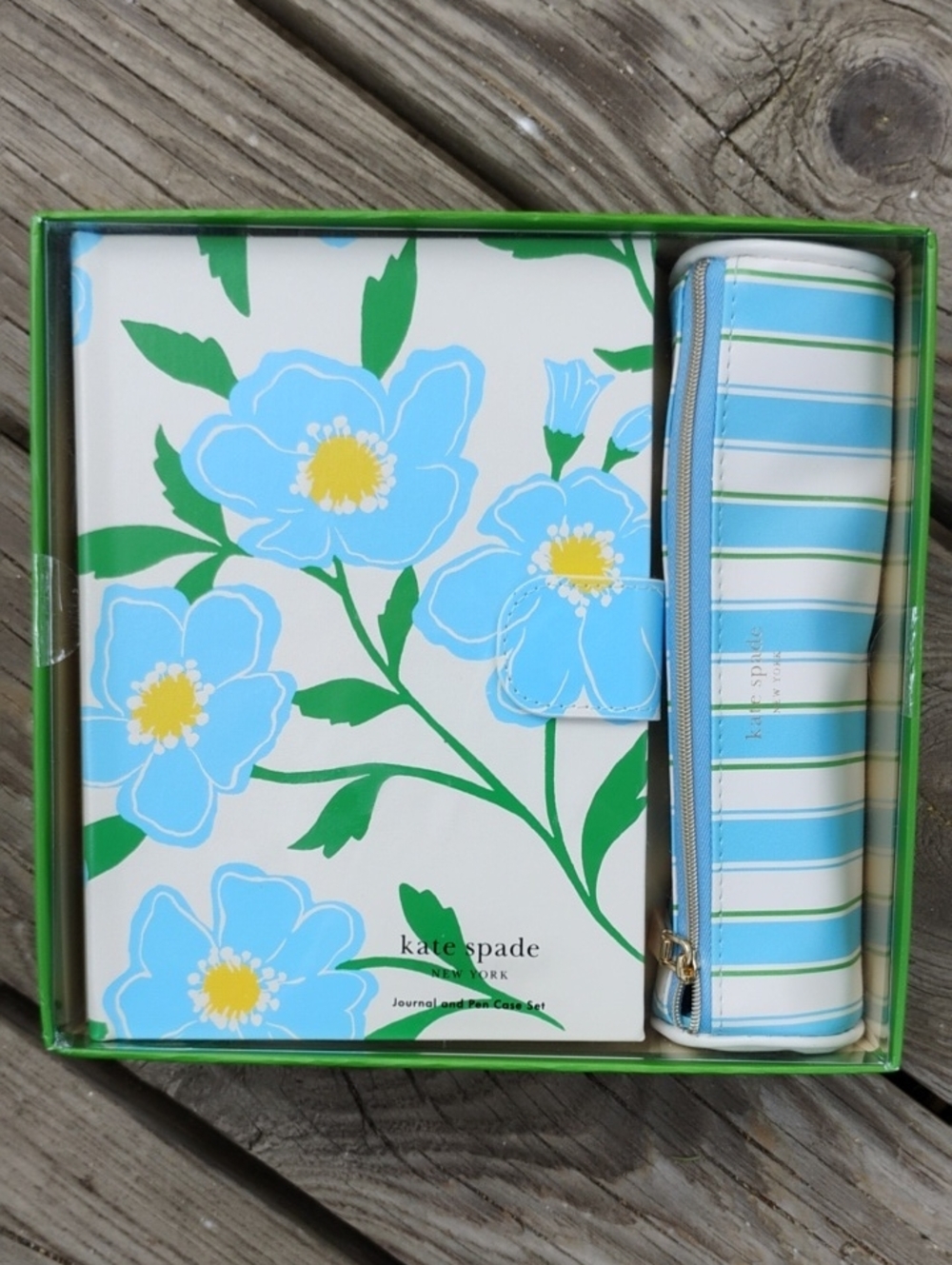 kate spade Blue Floral Notebook with Striped Pen Pouch & Set